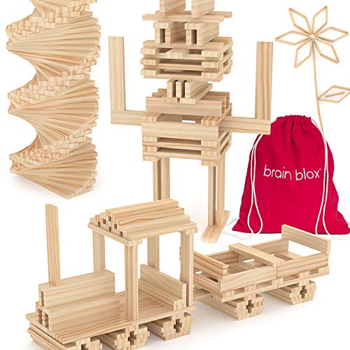 Brain Blox Wooden Building Blocks for Kids - Building Planks Set, STEM Toy for Boys and Girls (100 Pieces)