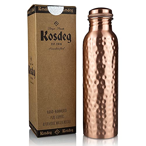Copper Water Bottle - 34 Oz Extra Large - A Hammered Ayurvedic Pure Copper Vessel For Drinking - Drink More Water, Lower Your Sugar Intake And Enjoy The Health Benefits Immediately