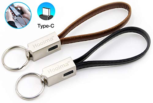 PowerOnKey - Leather USB C Cable Kaychain (Pack of 2): Fast Charging and Data Transfer Cord for Android Devices, Stylish Fast Smartphone Cable, Discreet Key Chain Ring Design – Black & Brown