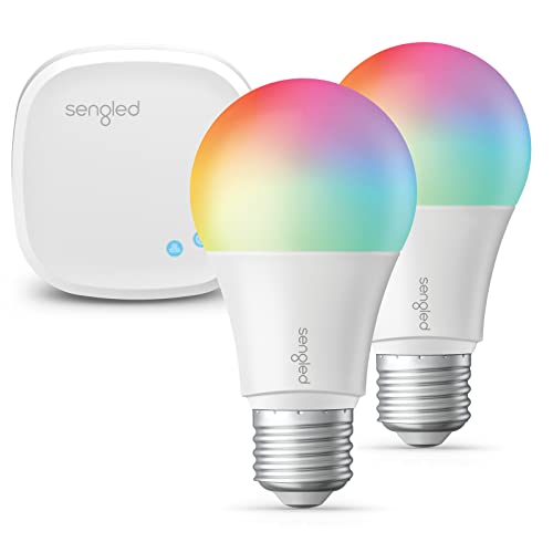 Book Cover Sengled Smart Light Bulb Starter Kit, Smart Bulbs that Work with Alexa, Google Home, Color Changing Light Bulb, Alexa Light Bulbs, A19 E26 Dimmable Bulbs 800LM, 8.6W (60W Equivalent), 2 Pack with Hub