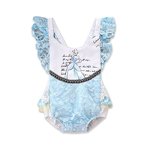ABEE Newborn Baby Girls Beauty and The Beast Ruffle Sleeve Romper Bodysuit Jumpsuit Outfts Clothes Light Blue