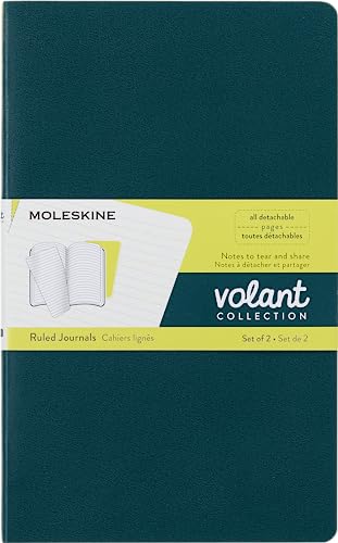 Moleskine Volant Journal, Soft Cover, Large (5" x 8.25") Ruled/Lined, Pine Green/Lemon Yellow, 96 Pages (Set of 2)