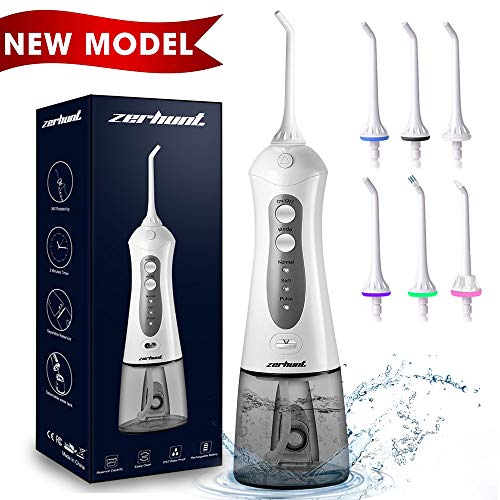 Cordless Water Flosser Teeth Cleaner, [NEWEST 2019] High Plus Rechargable Portable Oral Irrigator For Travel, Braces & Bridges Care，IPX7 Waterproof With 6 Interchangeable Jet Tips
