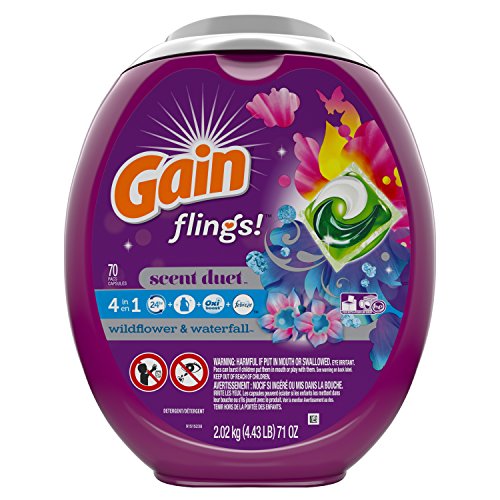 Book Cover Gain flings! Scent Duet Laundry Detergent Pacs, Wildflower & Waterfall Scent, HE Compatible, 70 Count (Packaging May Vary)