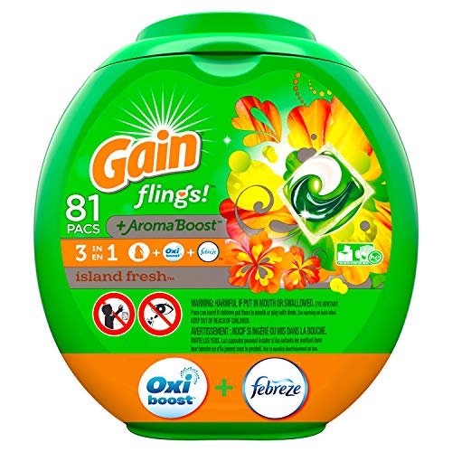 Book Cover Gain flings! Laundry Detergent Pacs plus Aroma Boost, Island Fresh Scent, HE Compatible, 81 Count (Packaging May Vary)