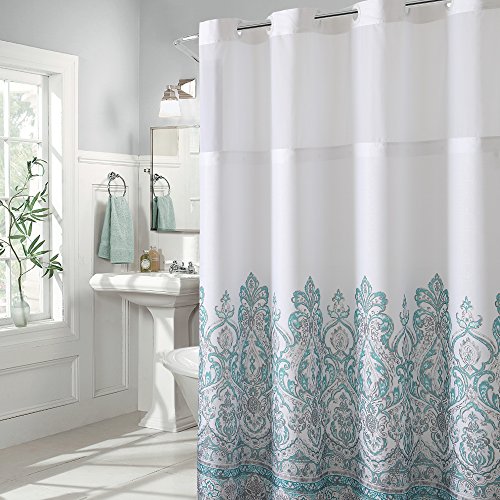 Book Cover Hookless Damask Border Print Shower Curtain