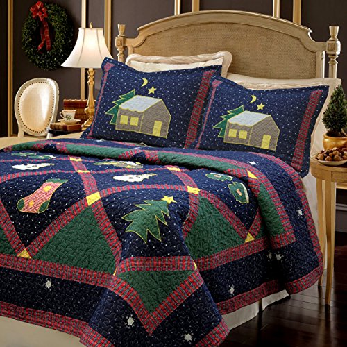 Book Cover Cozy Line Home Fashions Business Ink Quilt Bedding Set, Navy Orange Grid Striped Print 100% COTTON Reversible Coverlet Bedspread, Gifts for Boy/Men/Him (Navy Orange, Queen - 3 piece)