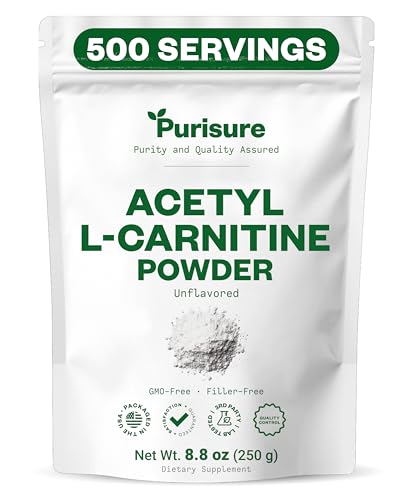Purisure Acetyl L-Carnitine Powde ALCAR Powder, Amino Acid Supplement, Acetyl L-Carnitine Supplement for Better Cognitive Performance and Muscular Endurance, Gluten Free, Non-GMO, 250g (8.8 oz)