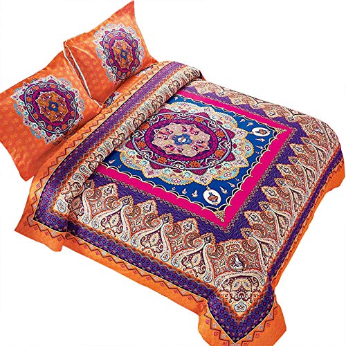 Book Cover Wake In Cloud - Mandala Comforter Set, Orange Bohemian Boho Chic Medallion Pattern Printed, Soft Microfiber Bedding (3pcs, King Size)
