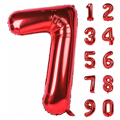 40 Inch Red Large Numbers 0-9 Birthday Party Decorations Helium Foil Mylar Big Number Balloon Digital 7