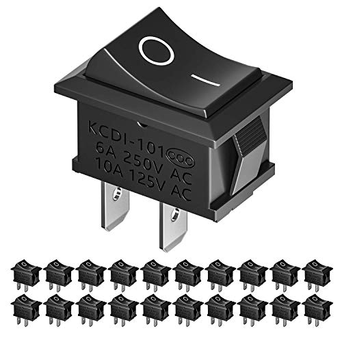 MiMoo 20pcs On/Off Rocker Switch, Mini Boat Switch 10A/125V, 6A/250V SPST Press Button Toggle Switch for Car Auto Boat Household Appliances, Black