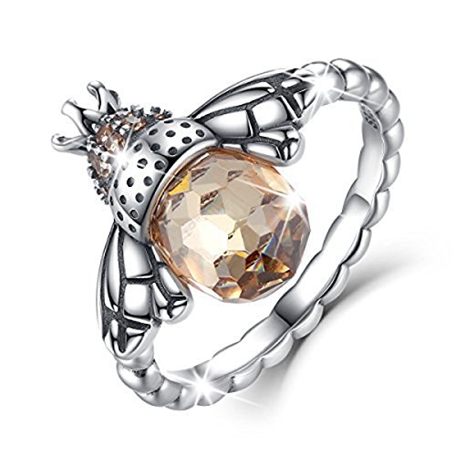 BAMOER Sterling Silver Queen Bee with Clear Cubic Zircon Stacking Band Ring,Size 5 to 10