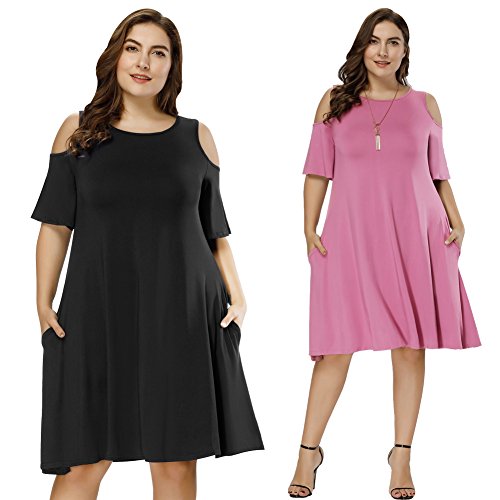 Hanna Nikole Women's Plus Size Cold Shoulder Tunic T-Shirt Dress with Pockets