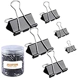 AUSTOR 145 PCS Binder Clips Black Paper Clamps Assorted 6 Sizes Paper Clips with Box for Office, School and Home Supplies
