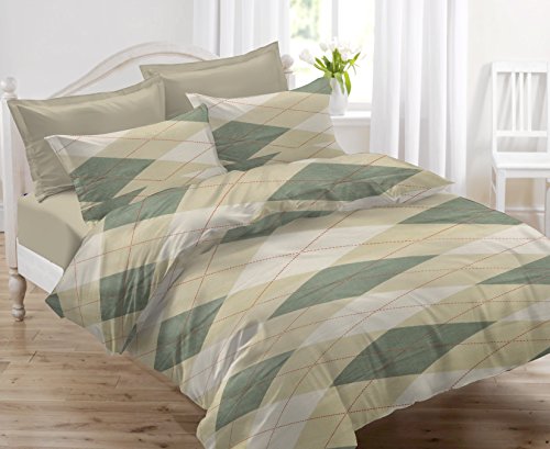 HUESLAND by Ahmedabad Cotton Comfort 144 TC Cotton Double Bedsheet with 2 Pillow Covers - Beige and Green