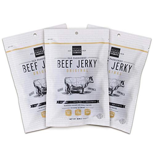 People's Choice Beef Jerky - Old Fashioned - Original - Healthy, Sugar Free, Zero Carb, Gluten Free, Keto Friendly, High Protein Meat Snack - Dry Texture - 2.5 Ounce, 1 Bag (Pack of 3)