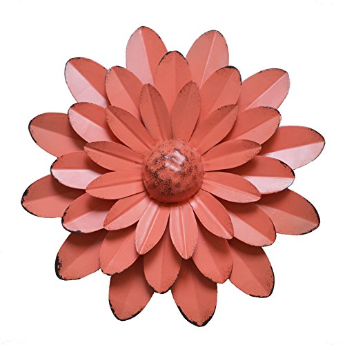 GIFTME 5 Coral Orange Multiple Layer Flower Metal Wall Art Decor(10X2 inch)