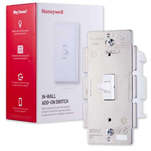 Honeywell Add-On In-Wall Toggle Switch only for Honeywell Z-Wave Smart Lighting Controls | NOT A STANDALONE SWITCH | for 3 4 & 5-Way Multi-Location Installations, 39356 