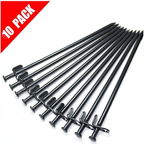Book Cover IUMÃ‰ 10 Pack Black Heavy Duty High Strength Steel Camping Tent Stakes Peg Unbreakable and Inflexible for Outdoor Trip Hiking Gardening with Oxford Fabric Pouch 11.8inch â€¦ â€¦ (Black)