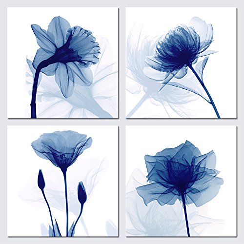 Book Cover Pyradecor Blue Flickering Flower Modern Abstract Paintings Canvas Wall Art Gallery Wrapped Grace Floral Pictures on Canvas Prints 4 Panels Artwork for Living Room Bedroom Office Home Decorations