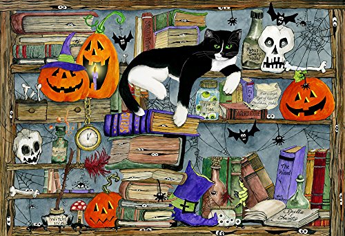 Book Cover Halloween House Cat Jigsaw Puzzle by Vermont Christmas Company - 100 Piece, Large Pieces Perfect for Kids and Seniors