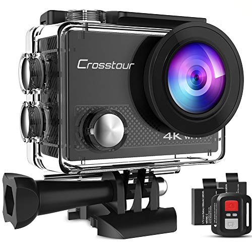 Crosstour Sports Action Camera 4K 20MP WiFi Vlogging Camera Underwater 40M with Remote Control IP68 Waterproof Case