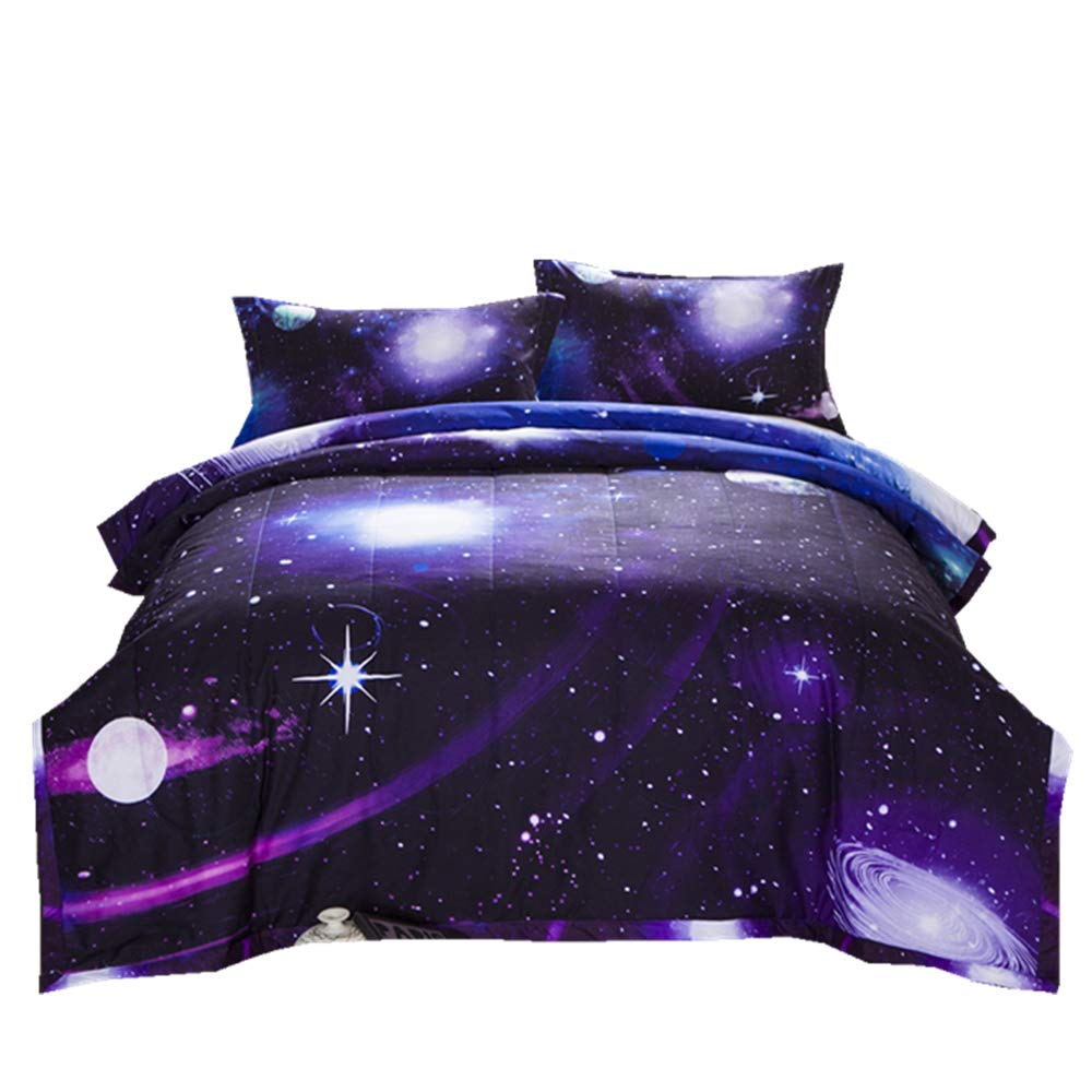 Book Cover NTBED Galaxy Comforter Set Full Size Purple 3-Pieces Microfiber Universe Reversible Quilt Sky Oil Printing Outer Space Bedding for Boys Teens Girls Kids (Purple, Full)