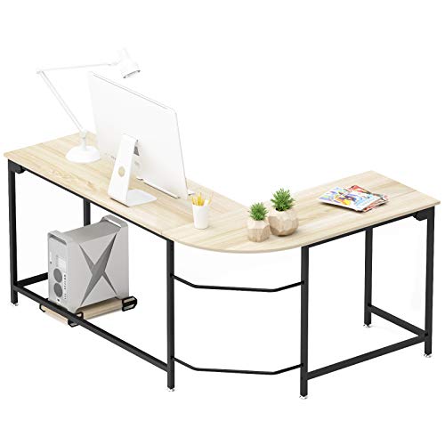 Teraves Modern L-Shaped Desk Corner Computer Desk Home Office Study Workstation Wood & Steel PC Laptop Gaming Table