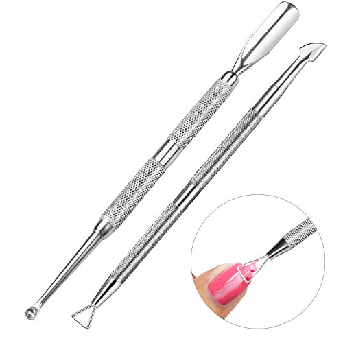 Cuticle & nail care set - Stainless steel cuticle pusher with spoon shaped nail cuticle cleaner and triangle cuticle peeler and scraper to remove gel nail polish - nail art remover tool (Silver)