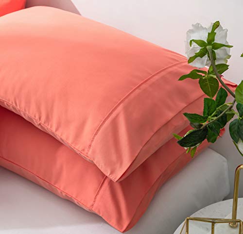 Book Cover AYASW Pillowcases Queen Size Microfiber 2 Piece Set Envelope Closure Coral 20x30 inches