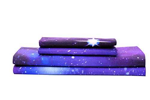 Book Cover Bedlifes Galaxy Sheets Outer Space Sheet Set Galaxy Themed Sheets 3 pcs Flat Sheet& Fitted Sheets with 1 Pillowcases(Purple Twin)