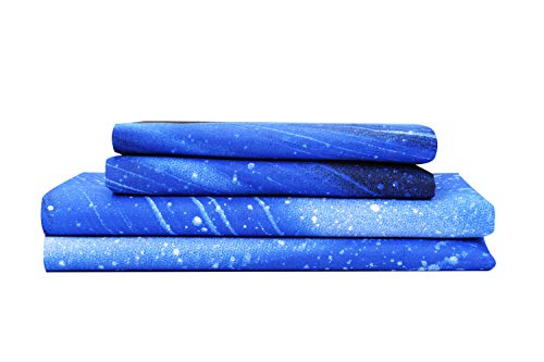 Book Cover Bedlifes Galaxy Sheets Outer Space Sheet Set Galaxy Themed Sheets 4 pcs Flat Sheet& Fitted Sheets with 2 Pillowcases(Light Blue Full)