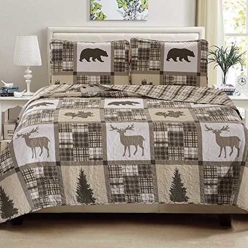 Book Cover Great Bay Home Lodge Bedspread Full/Queen Size Quilt with 2 Shams. Cabin 3-Piece Reversible All Season Quilt Set. Rustic Quilt Coverlet Bed Set. Stonehurst Collection.