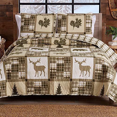 Book Cover Lodge Bedspread Twin Size Quilt with 1 Sham. Cabin 2-Piece Reversible All Season Quilt Set. Rustic Quilt Coverlet Bed Set. Stonehurst Collection.