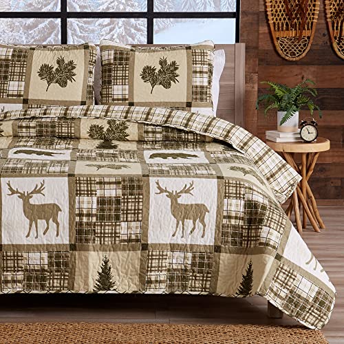 Book Cover Lodge Bedspread King Size Quilt with 2 Shams. Cabin 3-Piece Reversible All Season Quilt Set. Rustic Quilt Coverlet Bed Set. Stonehurst Collection.
