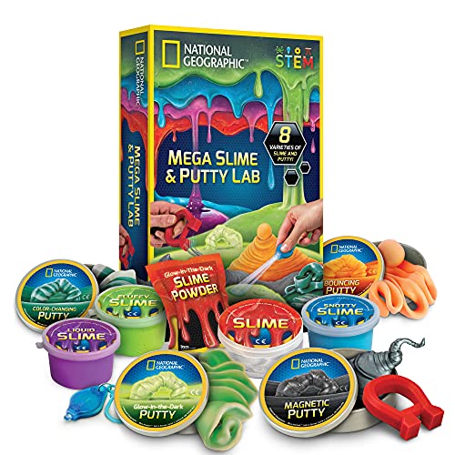 Book Cover NATIONAL GEOGRAPHIC Mega Slime Kit & Putty Lab - 4 Types of Amazing Slime For Girls & Boys plus 4 Types of Putty Including Magnetic Putty, Fluffy Slime and Glow-in-the-Dark Putty