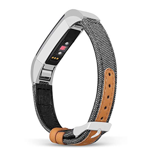 Jobese Compatible with Fitbit Alta/Alta Hr/Fitbit Ace Band, Soft Classic Canvas Fabric Straps with Genuine Leather Bands Men Women