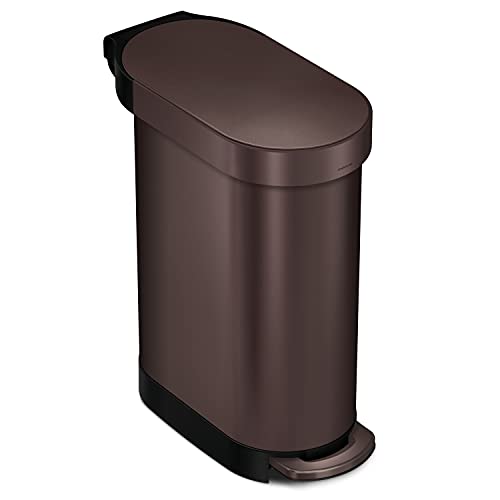 Book Cover simplehuman 45 Liter / 12 Gallon Slim Hands-Free Kitchen Step Trash Can with Liner Rim, Dark Bronze Stainless Steel