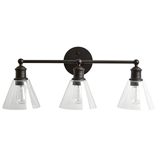 Amazon Brand â€“ Rivet Industrial Triple Glass Shade Bathroom Vanity Fixture With 3 Edison Light Bulbs - 35 x 7.5 x 10.3 Inches, Matte Black