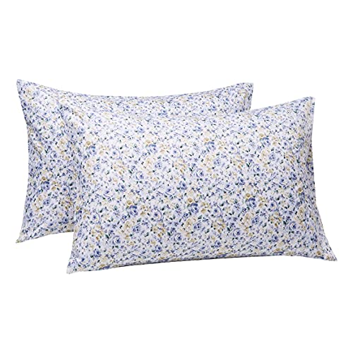 Book Cover Amazon Basics Lightweight Super Soft Easy Care Microfiber Pillowcases - 2-Pack - King, Blue Floral