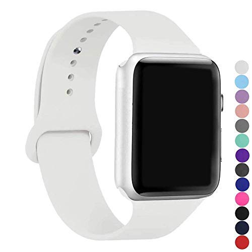 ic6Space Band Compatible for Apple Watch 38mm or 42mm, Premium Soft Silicone Sports Replacement Strap for iWatch Series 3 Series 2 Series 1 (White, 38mm-s/m)