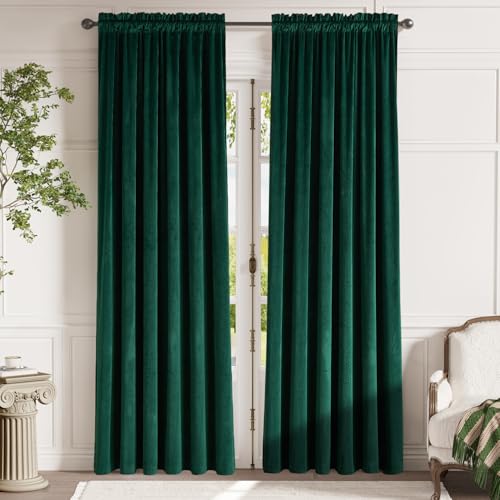 jinchan Velvet Curtain Green Living Room Rod Pocket Window Curtain Panel 84 inch Long Bedroom Thermal 1 Panel