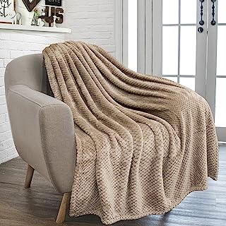 Book Cover PAVILIA Waffle Textured Fleece Throw Blanket for Couch Sofa, Tan Taupe | Soft Plush Velvet Flannel Blanket for Living Room | Fuzzy Lightweight Microfiber Throw for All Seasons, 50 x 60 Inches