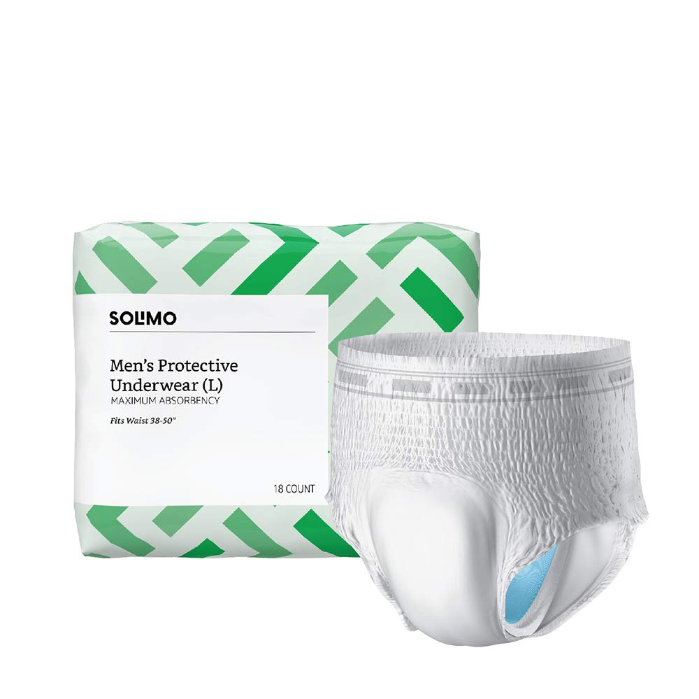 Book Cover Amazon Brand - Solimo Incontinence Underwear for Men, Maximum Absorbency, Large, 18 Count, 1 Pack Large (18 Count)
