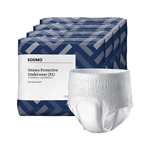 Book Cover Amazon Brand - Solimo Incontinence Underwear for Men and Women, Overnight Absorbency, Extra Large, 48 Count, 4 Pack of 12