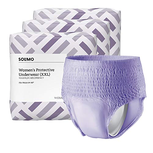Book Cover Amazon Brand - Solimo Incontinence & Postpartum Underwear for Women, Maximum Absorbency, 2X-Large, 42 Count, 3 Packs of 14