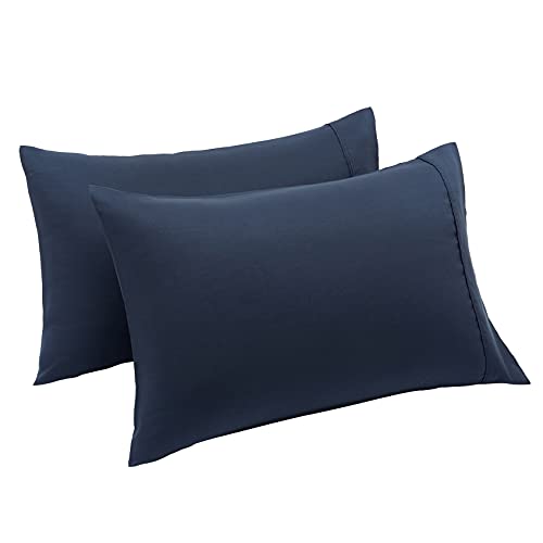 Book Cover Amazon Basics Lightweight Super Soft Easy Care Microfiber Pillowcases - 2-Pack, Standard, Navy Blue
