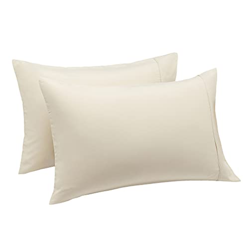 Book Cover Amazon Basics Lightweight Super Soft Easy Care Microfiber Pillowcases - 2-Pack, Standard, Beige