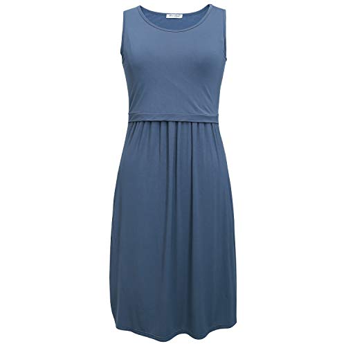 Bearsland Women's Sleeveless Maternity Dress Nursing Breastfeeding Dresses with Pockets