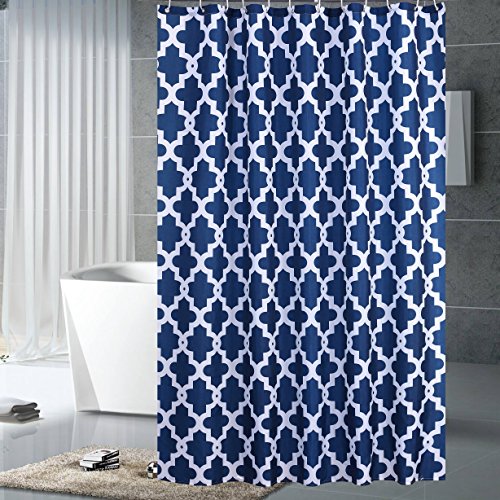 Book Cover Luunaa Geometric Patterned Shower Curtain Waterproof  72 x 72 Inch with 12 Hooks (Blue Geometric 72